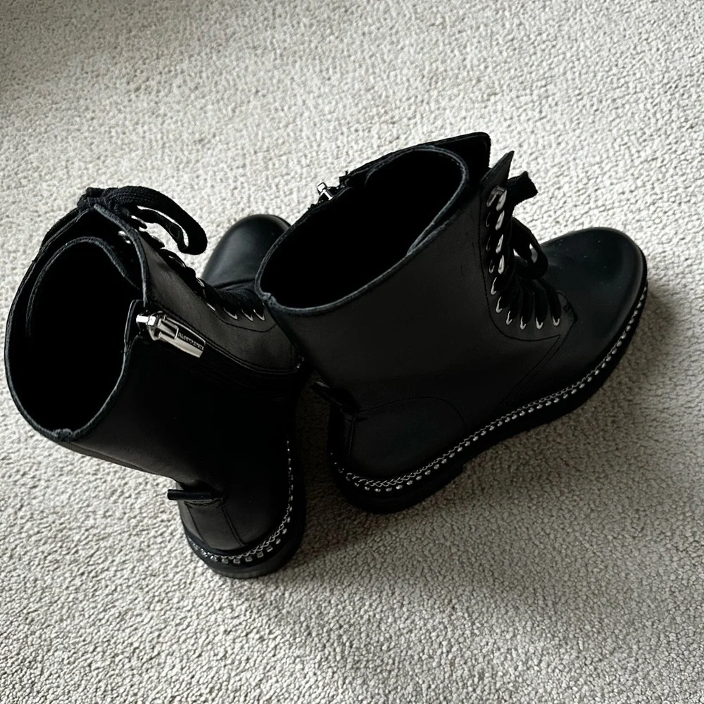 Vince Camuto Branda Black Leather Round Toe Lace Up Combat Boots Size 6.5 - Picture 6 of 11